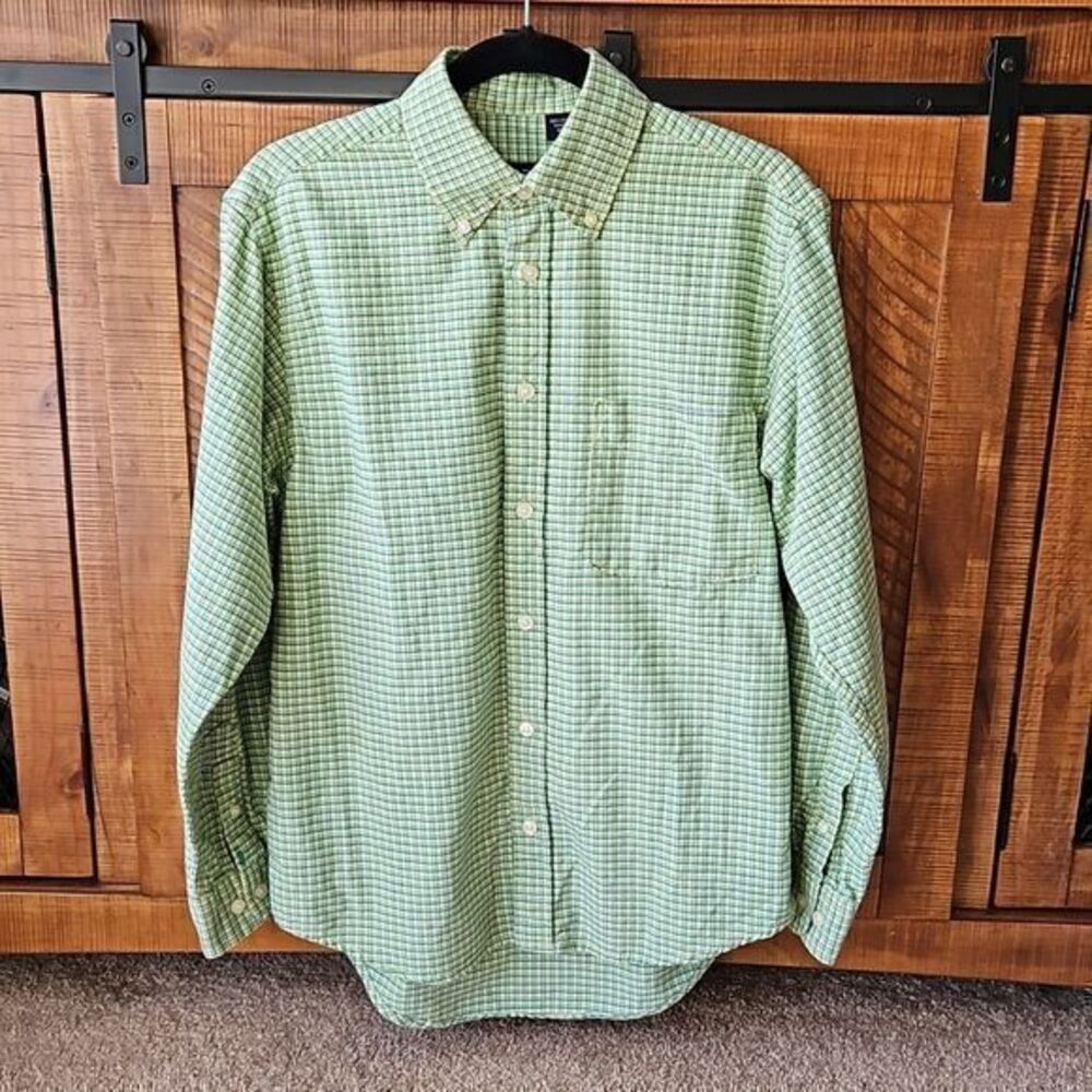 Izod Men's Light Green Plaid 100%‎ Cotton Long Sleeve Button Down Size S